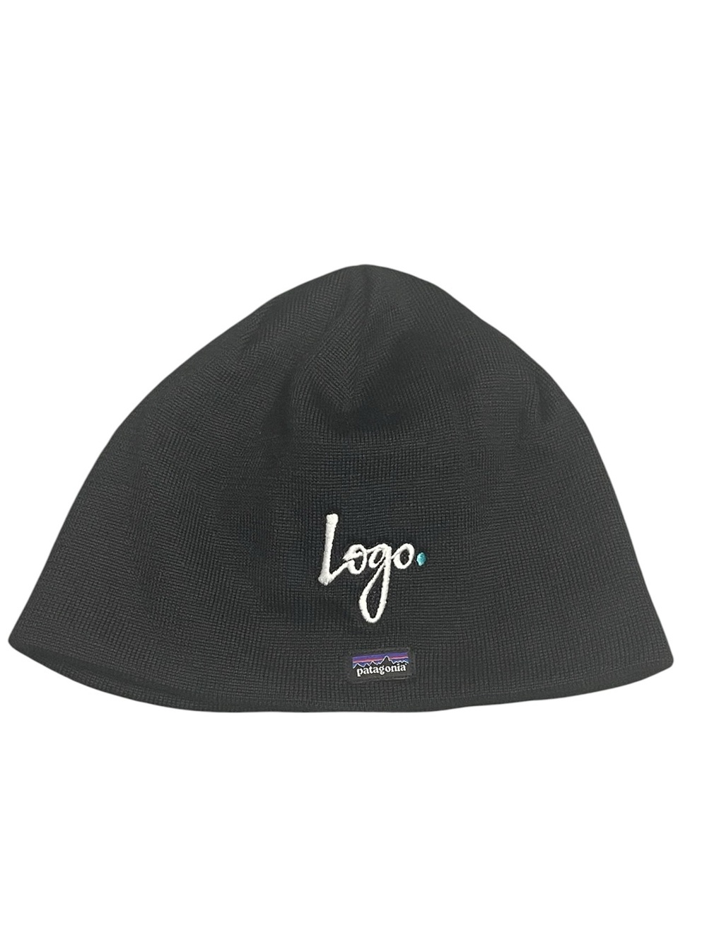 Patagonia Black Knit Beanie Hat with White Embroidered “Logo”